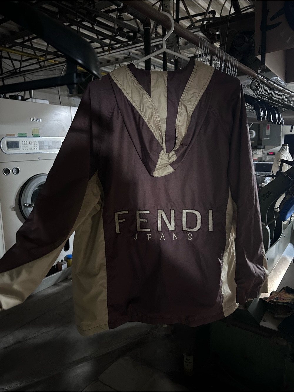 Unisex Hooded Windbreaker Jacket - Brown & Cream